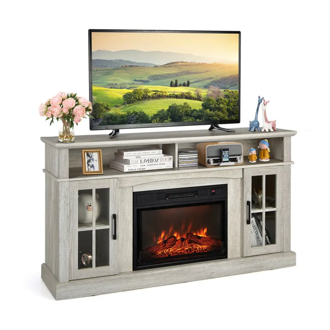 Fireplace TV Stand with 1400W Electric Fireplace-Gray - Gray - Entertainment Centers & TV Stands