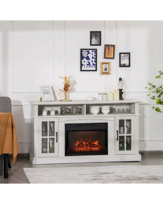 Fireplace TV Stand with 1400W Electric Fireplace-Gray - Gray - Entertainment Centers & TV Stands