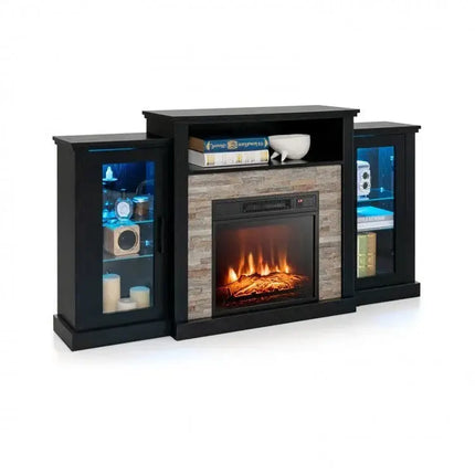 Fireplace TV Stand with 16-Color Led Lights for TVs up to 65 Inch-Black - Black - Entertainment Centers & TV Stands