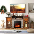 Fireplace TV Stand with 16-Color Led Lights for TVs up to 65 Inch-Brown - Brown - Entertainment Centers & TV Stands