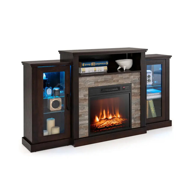 Fireplace TV Stand with 16-Color Led Lights for TVs up to 65 Inch-Dark Brown - Dark Brown - Entertainment Centers & TV
