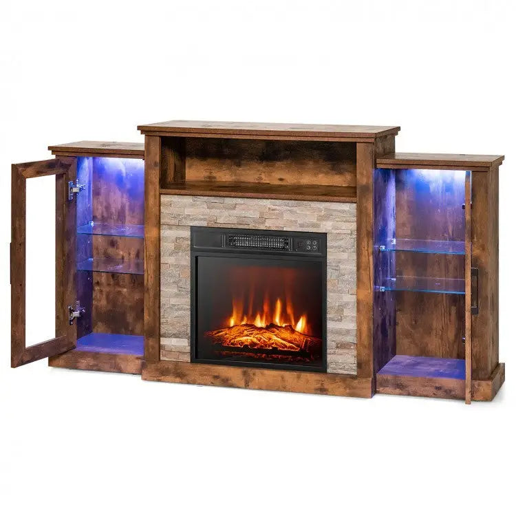 Fireplace TV Stand with 16-Color Led Lights for TVs up to 65 Inch-Brown - Brown - Entertainment Centers & TV Stands