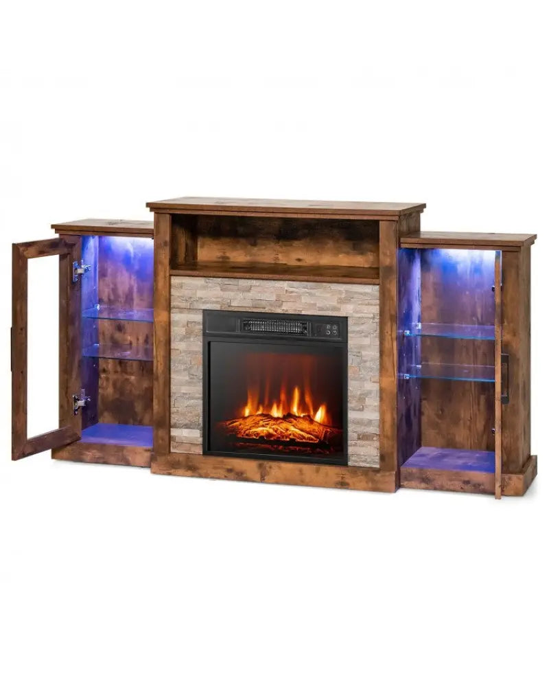 Fireplace TV Stand with 16-Color Led Lights for TVs up to 65 Inch-Brown - Brown - Entertainment Centers & TV Stands