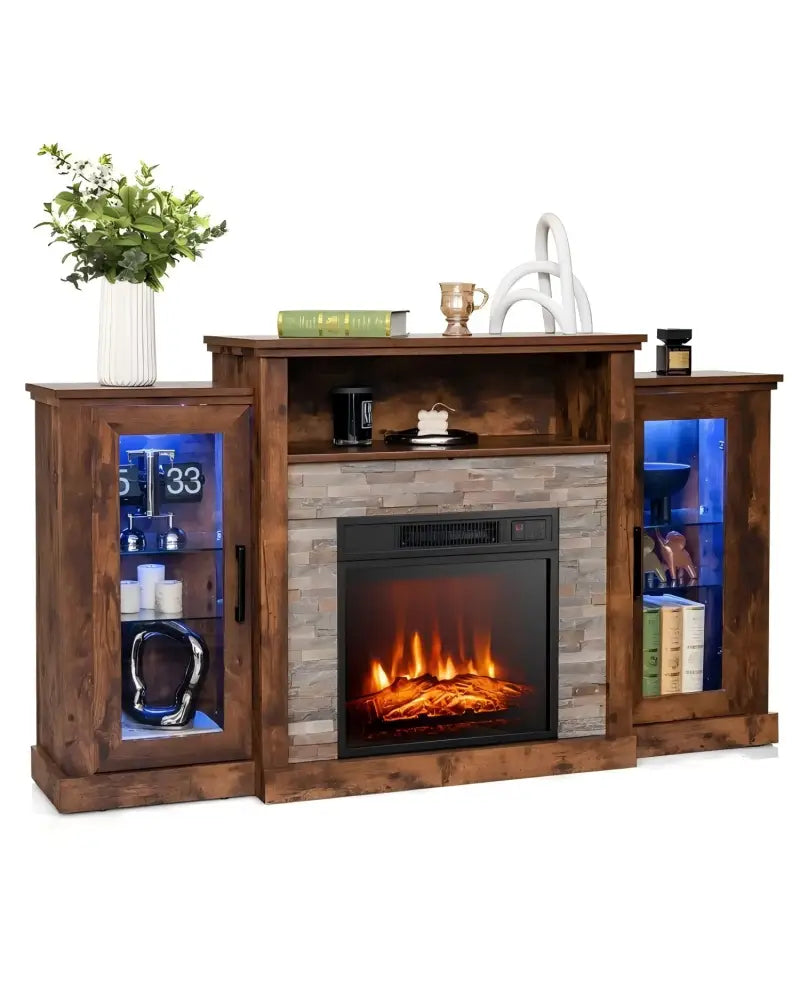 Fireplace TV Stand with 16-Color Led Lights for TVs up to 65 Inch-Brown - Brown - Entertainment Centers & TV Stands