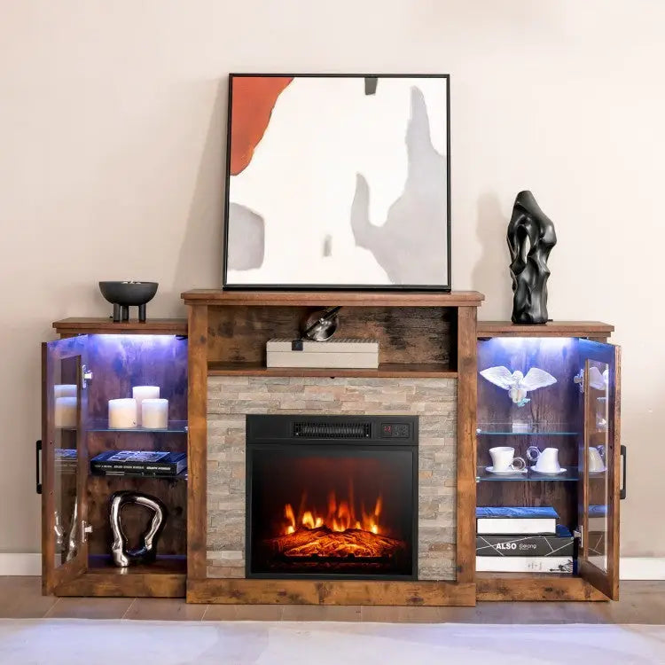 Fireplace TV Stand with 16-Color Led Lights for TVs up to 65 Inch-Brown - Brown - Entertainment Centers & TV Stands