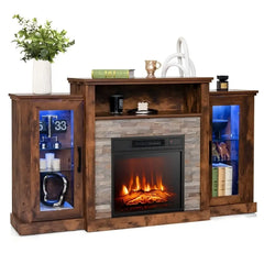 Fireplace TV Stand with 16Color Led Lights for TVs up to 65 InchBrown - Oasis Home Essentials