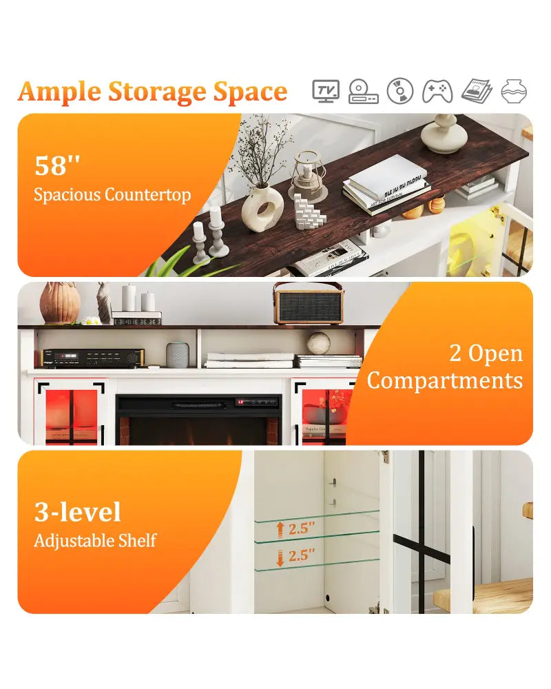 Fireplace TV Stand with Remote Controls and Thermostat for TVs Up to 50 Inch-White - White - Entertainment Centers & TV