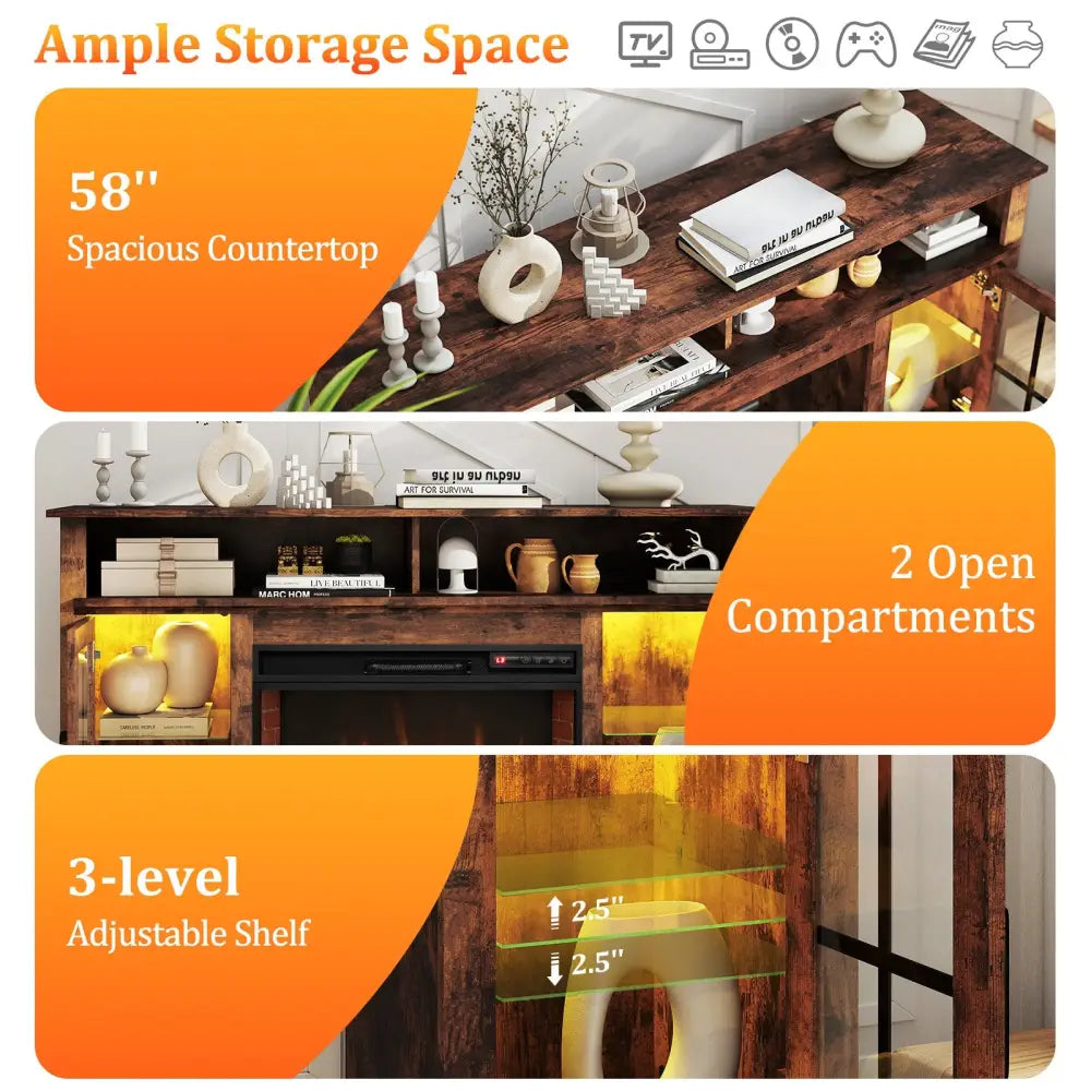 Fireplace TV Stand with Remote Controls and Thermostat for TVs Up to 50 Inch-Rustic Brown - Rustic Brown