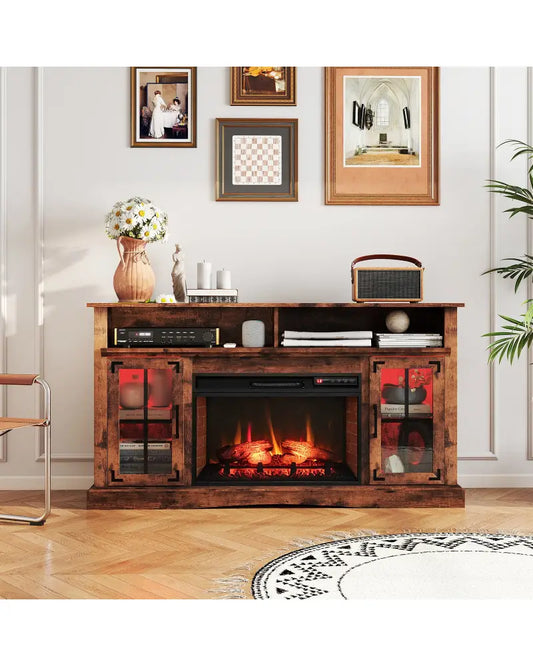 Fireplace TV Stand with Remote Controls and Thermostat for TVs Up to 50 Inch-Rustic Brown - Rustic Brown
