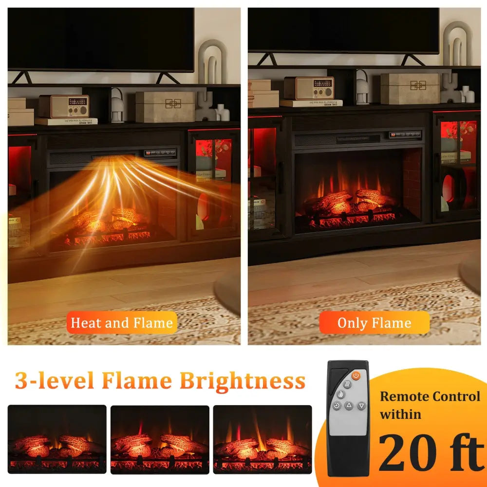 Fireplace TV Stand with Remote Controls and Thermostat for TVs Up to 50 Inch-Black - Black - Entertainment Centers & TV