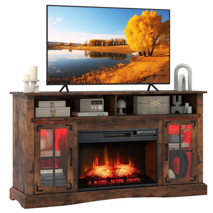 Fireplace TV Stand with Remote Controls and Thermostat for TVs Up to 50 Inch-Rustic Brown - Rustic Brown