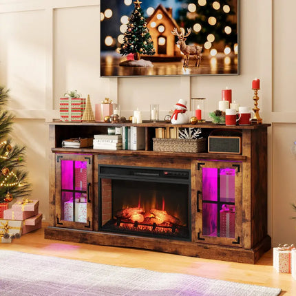 Fireplace TV Stand with Remote Controls and Thermostat for TVs Up to 50 Inch-Rustic Brown - Rustic Brown
