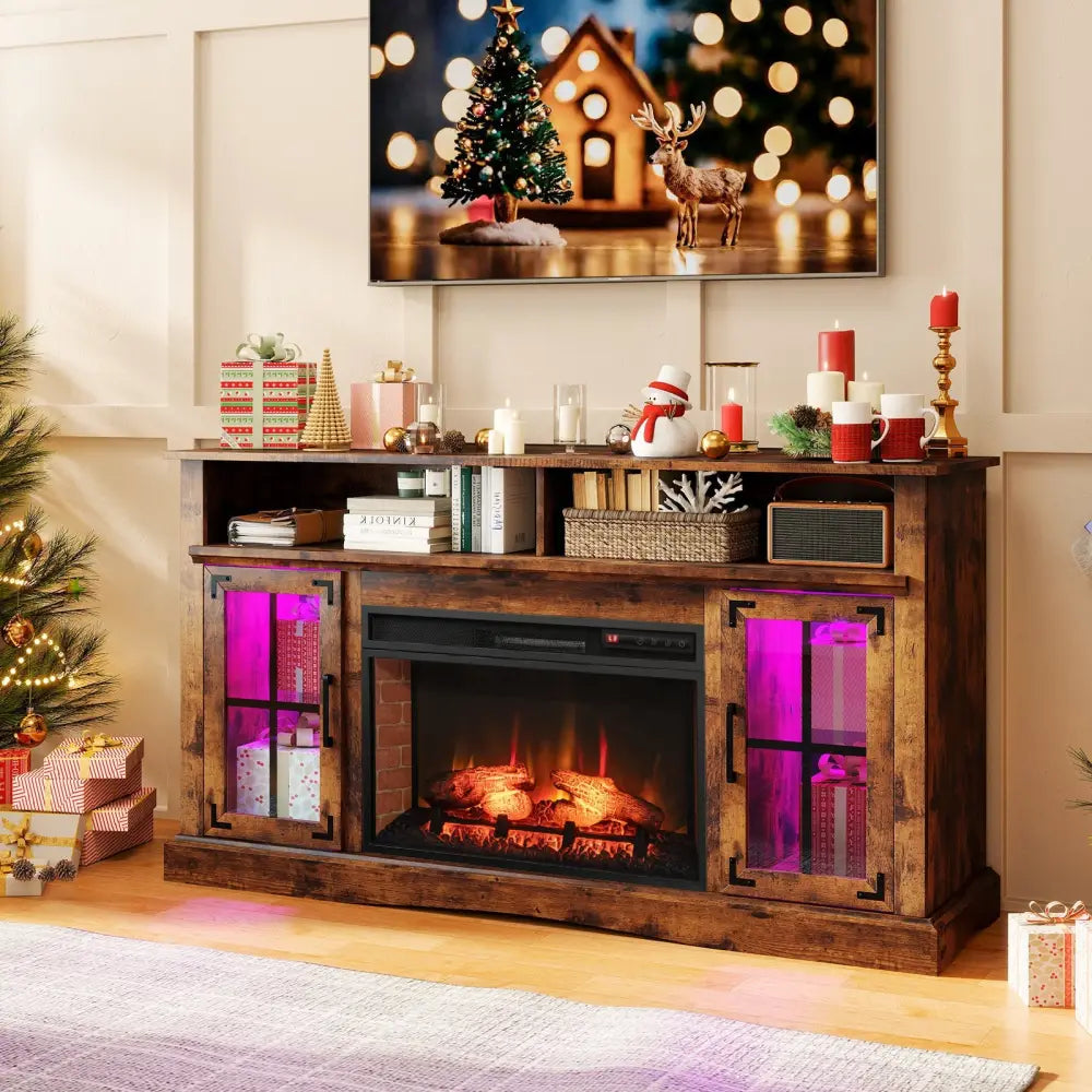 Fireplace TV Stand with Remote Controls and Thermostat for TVs Up to 50 Inch-Rustic Brown - Rustic Brown