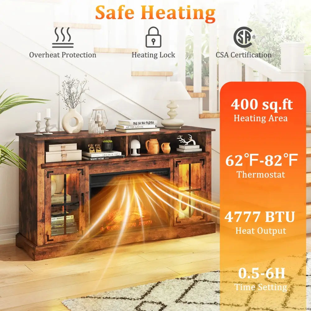 Fireplace TV Stand with Remote Controls and Thermostat for TVs Up to 50 Inch-Rustic Brown - Rustic Brown