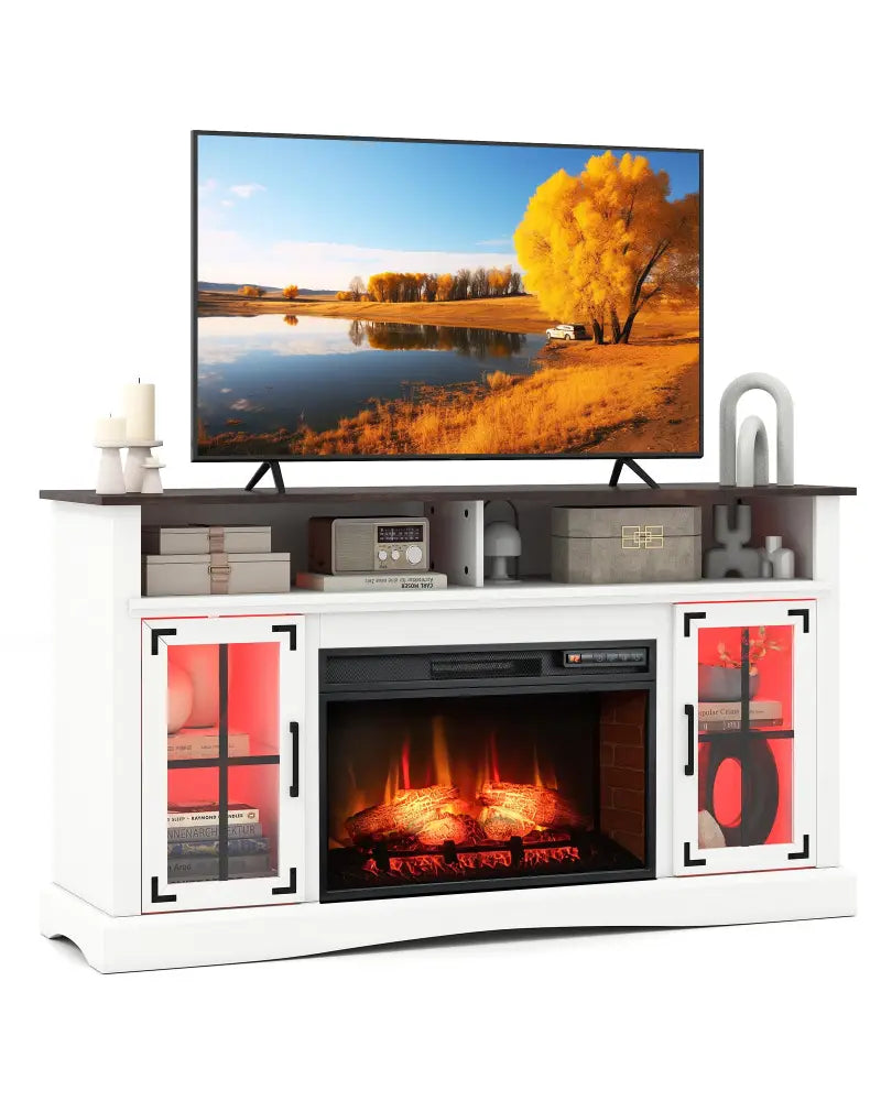 Fireplace TV Stand with Remote Controls and Thermostat for TVs Up to 50 Inch-White - White - Entertainment Centers & TV