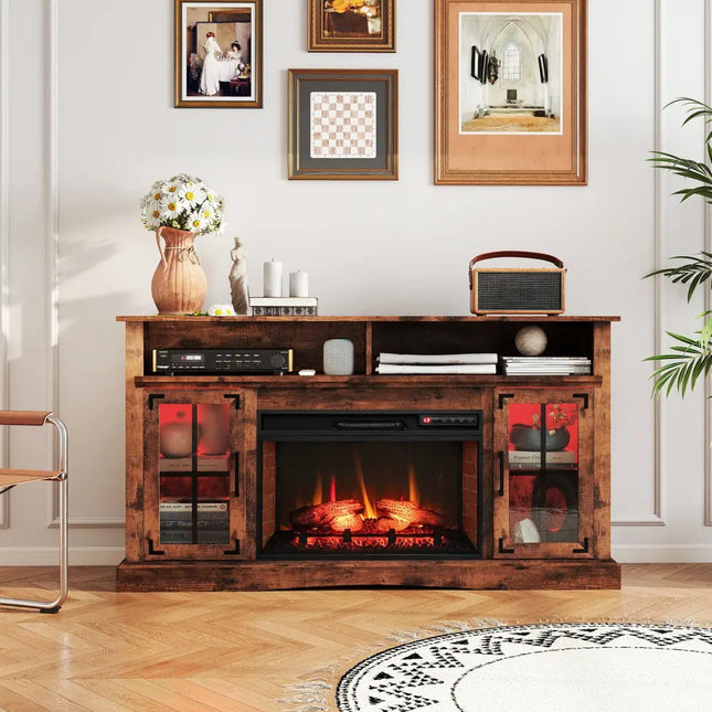 Fireplace TV Stand with Remote Controls and Thermostat for TVs Up to 50 Inch-Rustic Brown - Rustic Brown