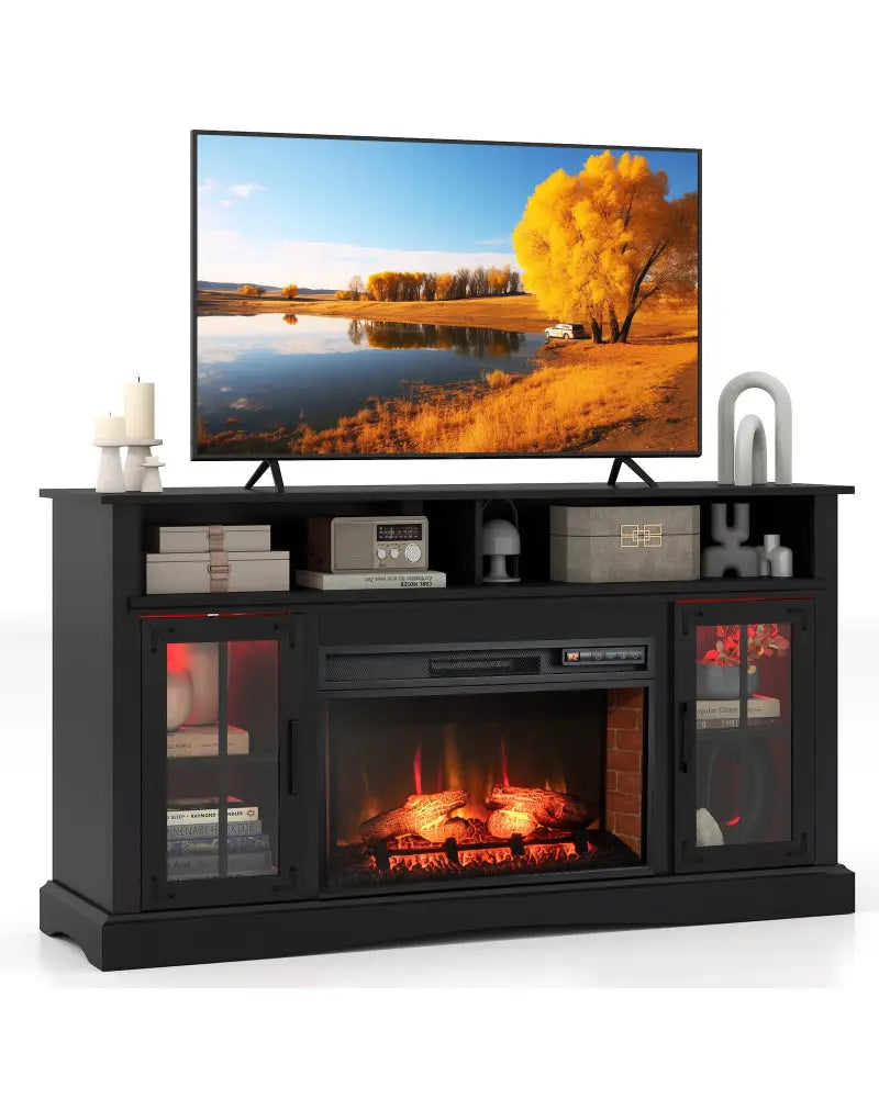 Fireplace TV Stand with Remote Controls and Thermostat for TVs Up to 50 Inch-Black - Black - Entertainment Centers & TV