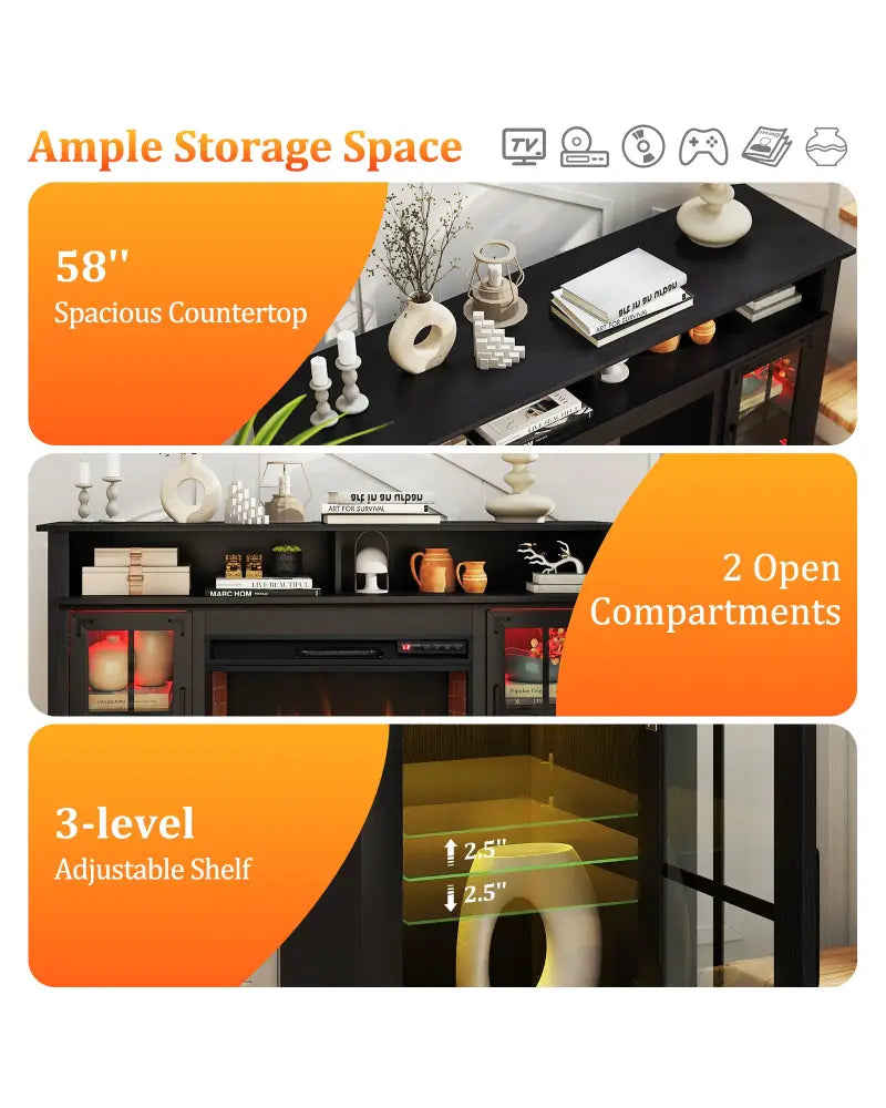 Fireplace TV Stand with Remote Controls and Thermostat for TVs Up to 50 Inch-Black - Black - Entertainment Centers & TV