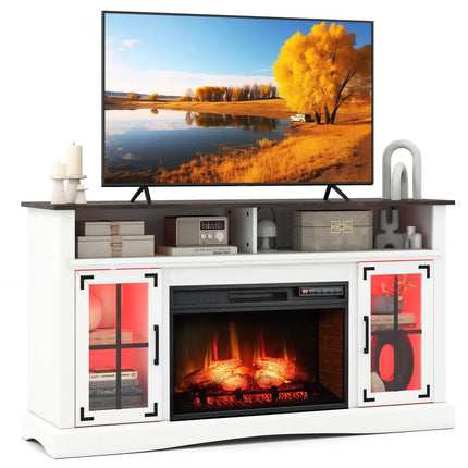 Fireplace TV Stand with Remote Controls and Thermostat for TVs Up to 50 Inch-White - White - Entertainment Centers & TV