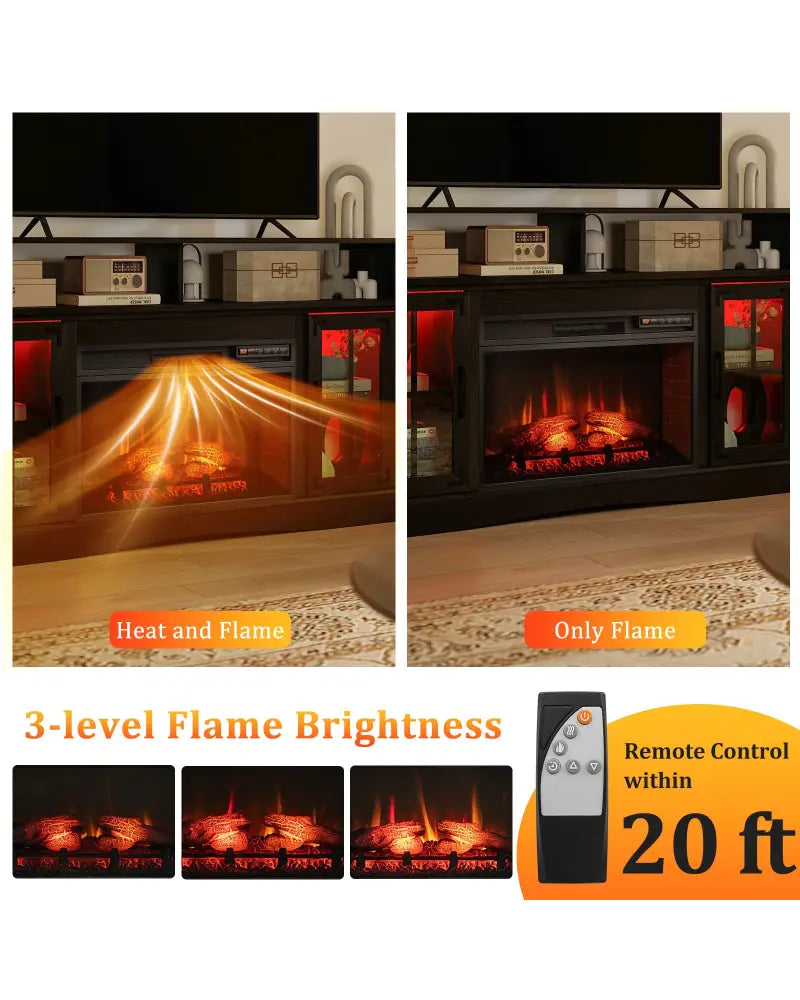 Fireplace TV Stand with Remote Controls and Thermostat for TVs Up to 50 Inch-Black - Black - Entertainment Centers & TV