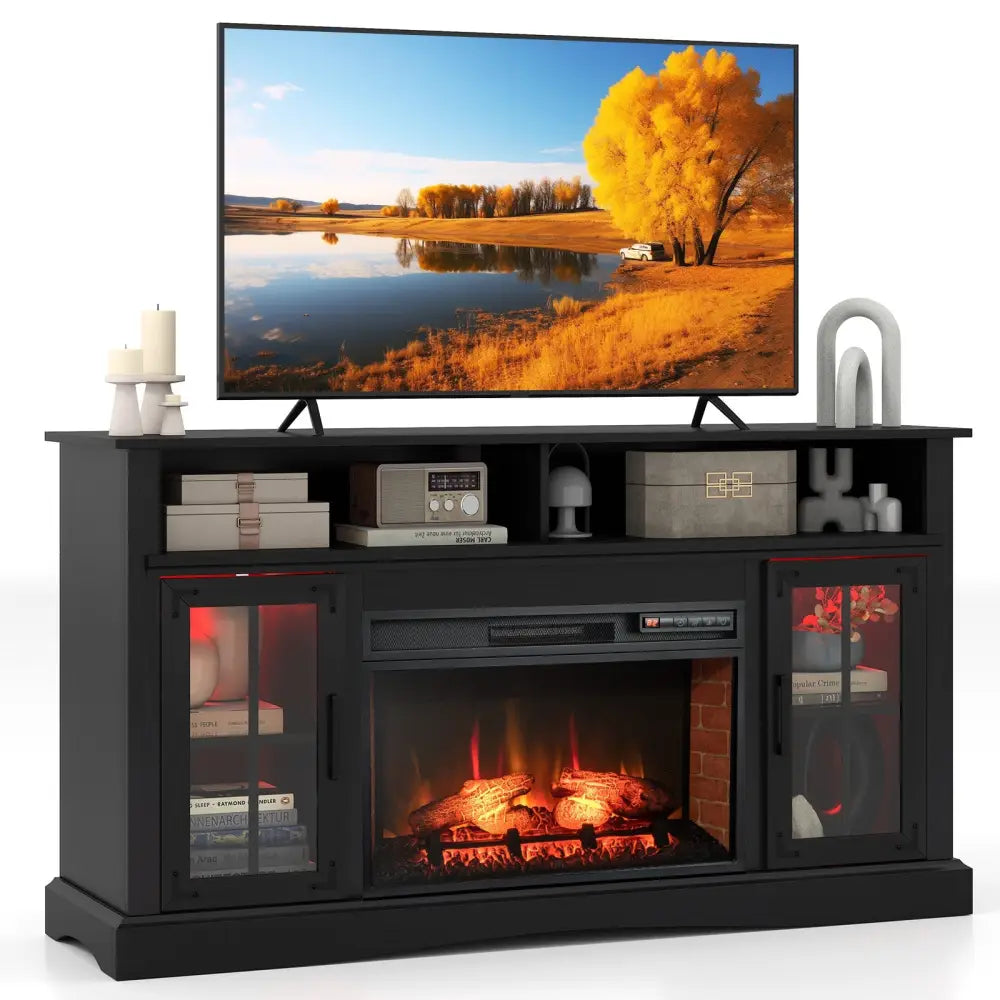 Fireplace TV Stand with Remote Controls and Thermostat for TVs Up to 50 Inch-Black - Black - Entertainment Centers & TV