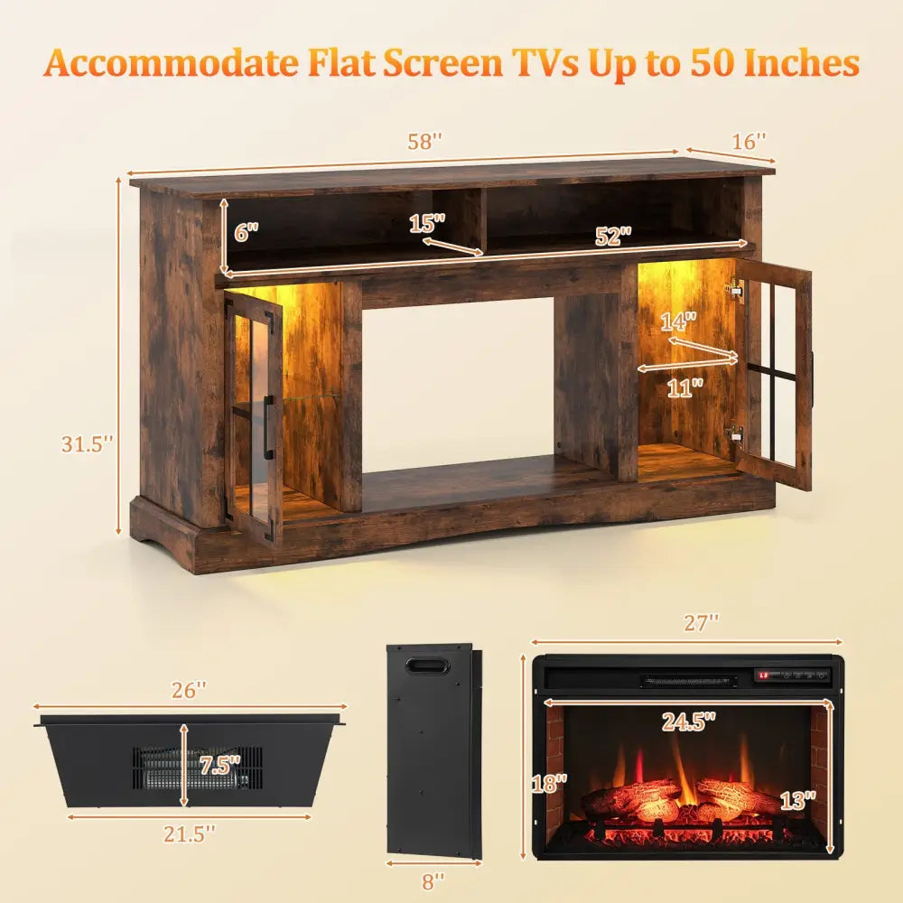 Fireplace TV Stand with Remote Controls and Thermostat for TVs Up to 50 Inch-Rustic Brown - Rustic Brown