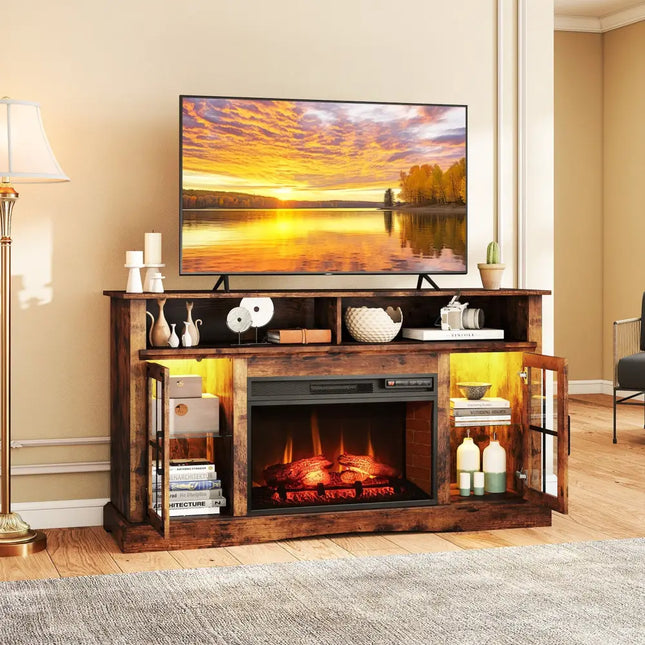 Fireplace TV Stand with Remote Controls and Thermostat for TVs Up to 50 Inch-Rustic Brown - Rustic Brown