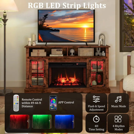 Fireplace TV Stand with Remote Controls and Thermostat for TVs Up to 50 Inch-Rustic Brown - Rustic Brown