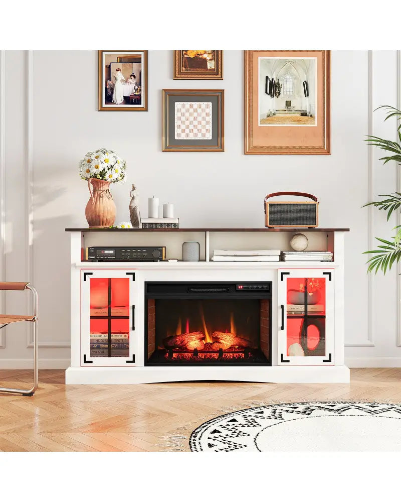 Fireplace TV Stand with Remote Controls and Thermostat for TVs Up to 50 Inch-White - White - Entertainment Centers & TV