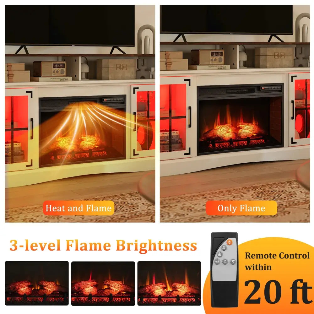 Fireplace TV Stand with Remote Controls and Thermostat for TVs Up to 50 Inch-White - White - Entertainment Centers & TV
