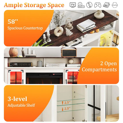 Fireplace TV Stand with Remote Controls and Thermostat for TVs Up to 50 Inch-White - White - Entertainment Centers & TV