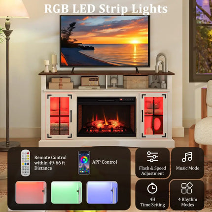 Fireplace TV Stand with Remote Controls and Thermostat for TVs Up to 50 Inch-White - White - Entertainment Centers & TV
