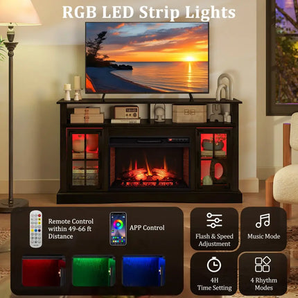 Fireplace TV Stand with Remote Controls and Thermostat for TVs Up to 50 Inch-Black - Black - Entertainment Centers & TV