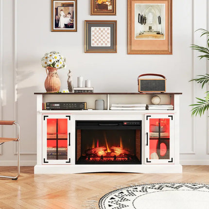 Fireplace TV Stand with Remote Controls and Thermostat for TVs Up to 50 Inch-White - White - Entertainment Centers & TV