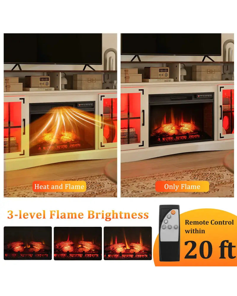 Fireplace TV Stand with Remote Controls and Thermostat for TVs Up to 50 Inch-White - White - Entertainment Centers & TV