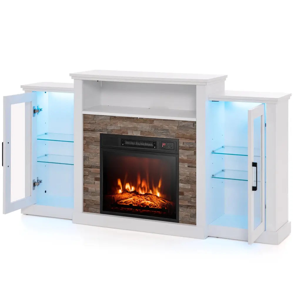 FireplaceTV Stand with 16-Color Led Lights for TVs up to 65 Inch-White - White - Entertainment Centers & TV Stands