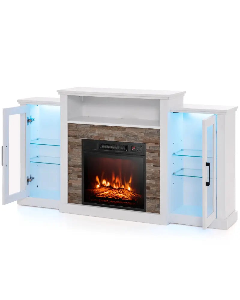 FireplaceTV Stand with 16-Color Led Lights for TVs up to 65 Inch-White - White - Entertainment Centers & TV Stands
