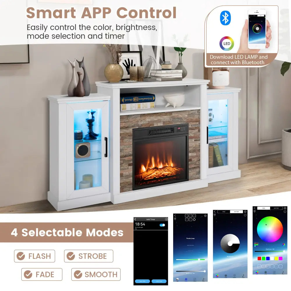 FireplaceTV Stand with 16-Color Led Lights for TVs up to 65 Inch-White - White - Entertainment Centers & TV Stands