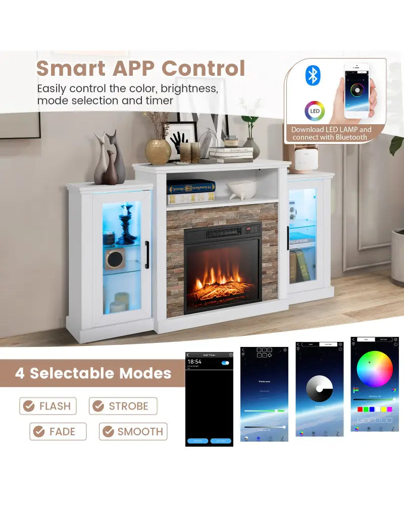 FireplaceTV Stand with 16-Color Led Lights for TVs up to 65 Inch-White - White - Entertainment Centers & TV Stands