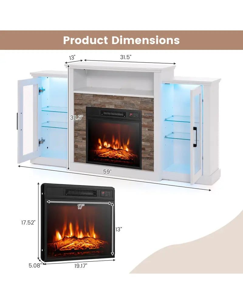 FireplaceTV Stand with 16-Color Led Lights for TVs up to 65 Inch-White - White - Entertainment Centers & TV Stands