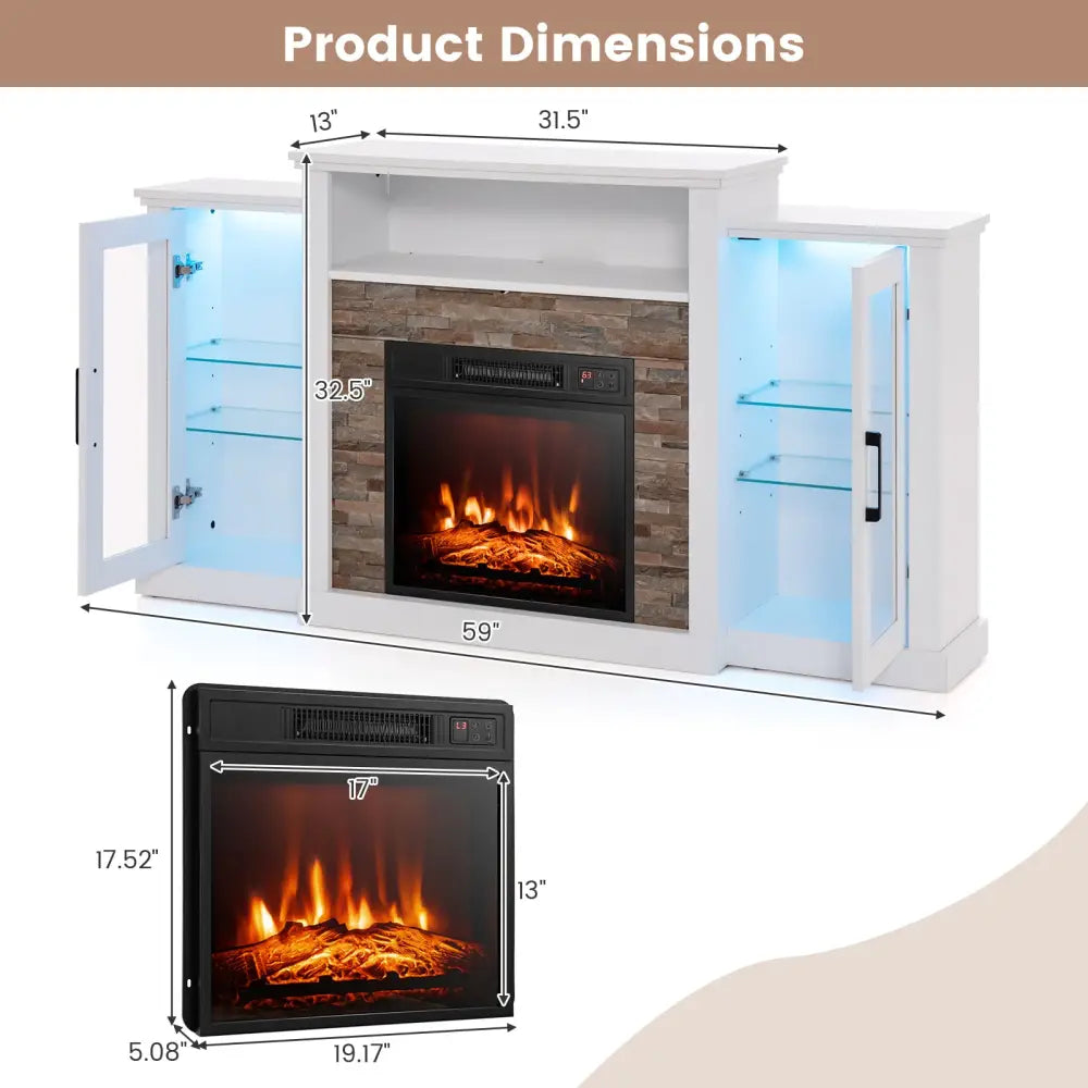FireplaceTV Stand with 16-Color Led Lights for TVs up to 65 Inch-White - White - Entertainment Centers & TV Stands