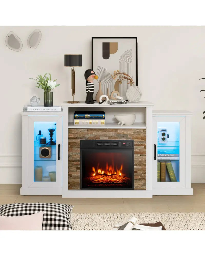 FireplaceTV Stand with 16-Color Led Lights for TVs up to 65 Inch-White - White - Entertainment Centers & TV Stands