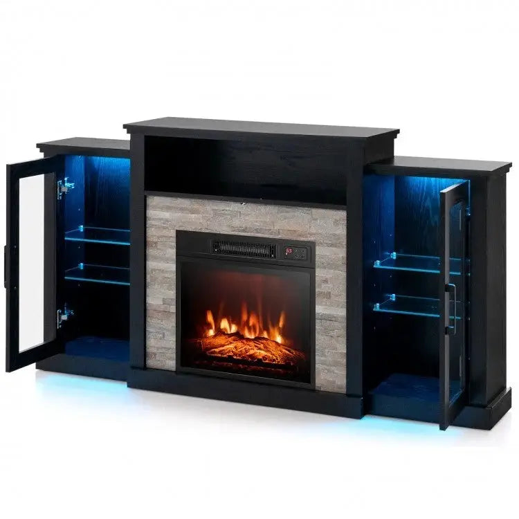 FireplaceTV Stand with 16-Color Led Lights for TVs up to 65 Inch-Black - Black - Entertainment Centers & TV Stands
