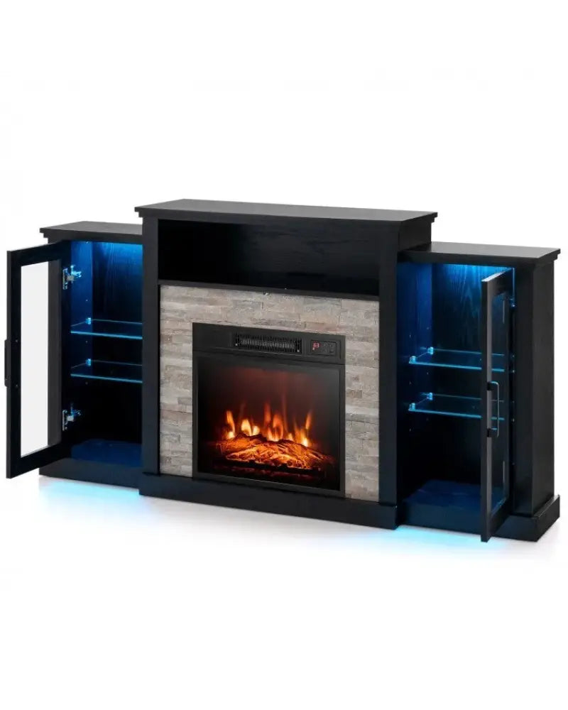 FireplaceTV Stand with 16-Color Led Lights for TVs up to 65 Inch-Black - Black - Entertainment Centers & TV Stands
