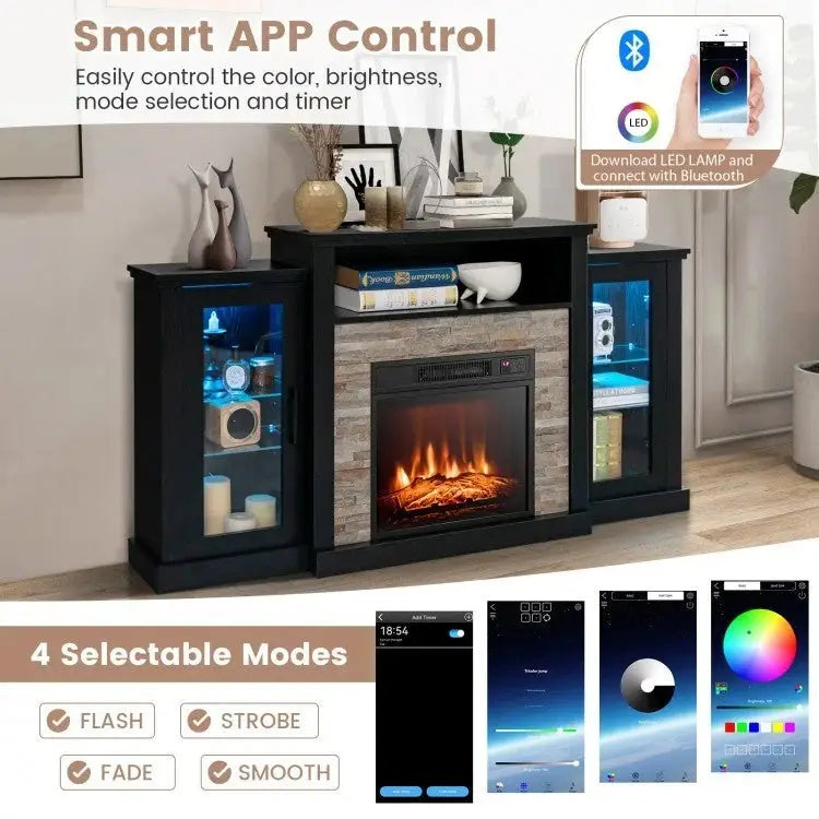 FireplaceTV Stand with 16-Color Led Lights for TVs up to 65 Inch-Black - Black - Entertainment Centers & TV Stands