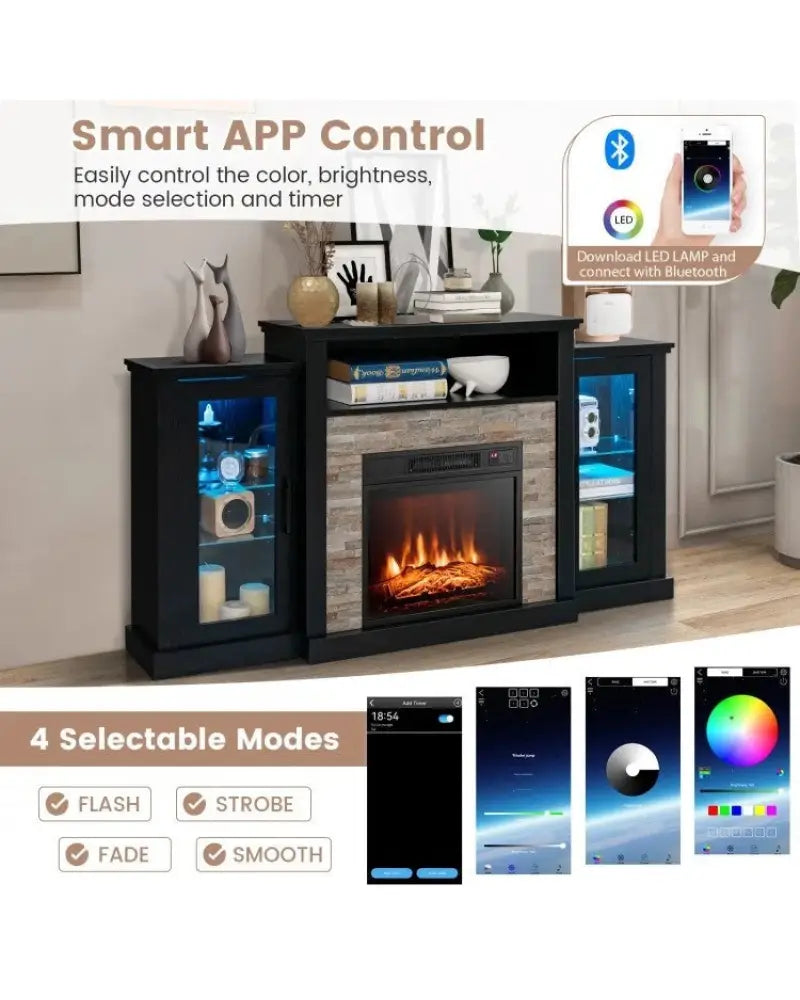 FireplaceTV Stand with 16-Color Led Lights for TVs up to 65 Inch-Black - Black - Entertainment Centers & TV Stands
