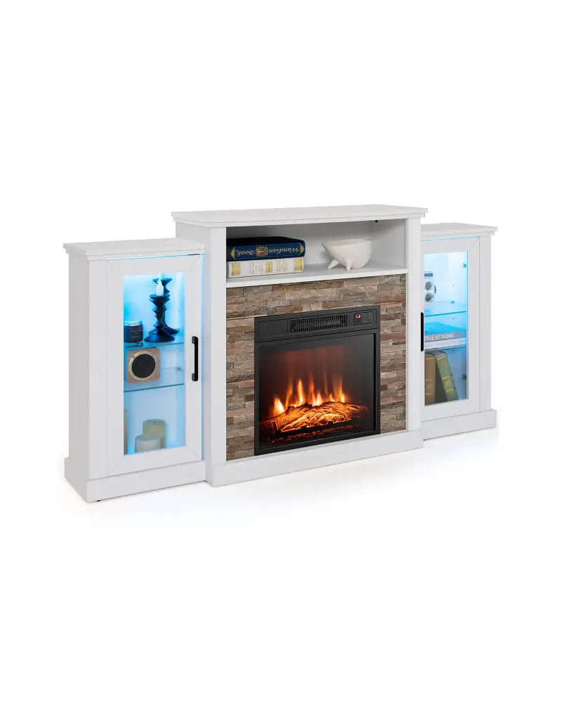 FireplaceTV Stand with 16-Color Led Lights for TVs up to 65 Inch-White - White - Entertainment Centers & TV Stands