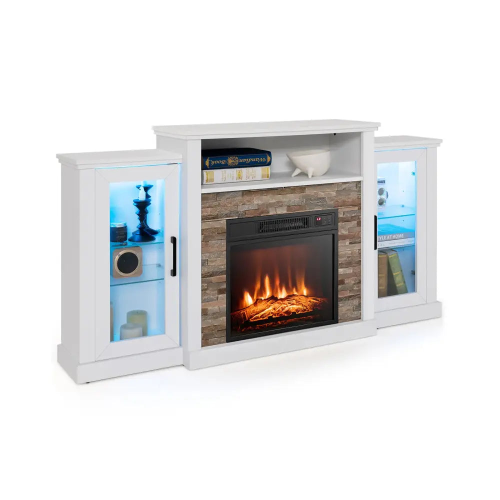 FireplaceTV Stand with 16-Color Led Lights for TVs up to 65 Inch-White - White - Entertainment Centers & TV Stands