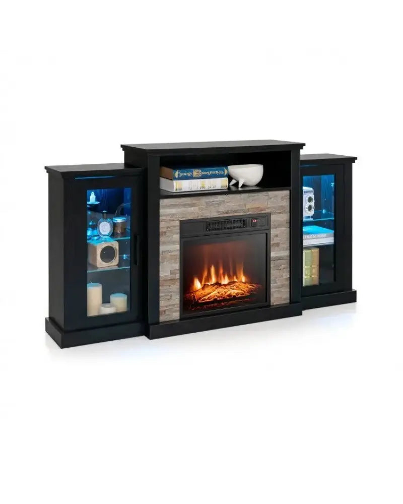 FireplaceTV Stand with 16-Color Led Lights for TVs up to 65 Inch-Black - Black - Entertainment Centers & TV Stands