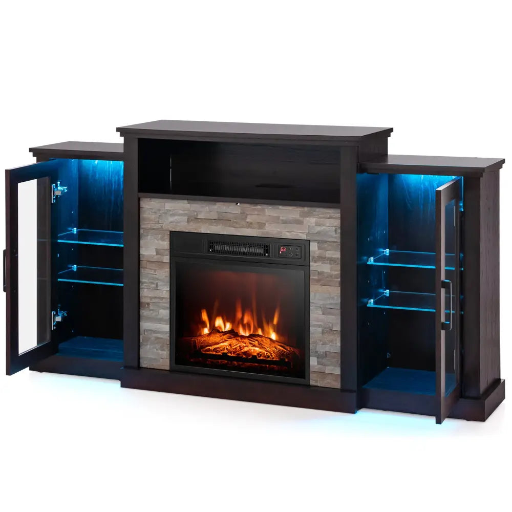 FireplaceTV Stand with 16-Color Led Lights for TVs up to 65 Inch-Dark Brown - Dark Brown - Entertainment Centers & TV